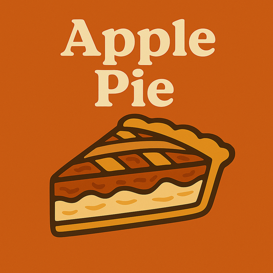 Placeholder image for Patty’s Apple Pie, featuring a retro-style slice of lattice-top apple pie on a warm autumn orange background with the text ‘Apple Pie.’