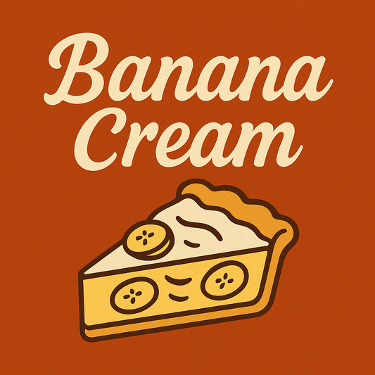 Thanksgiving-themed placeholder image for Patty’s Banana Cream Pie, featuring a retro-style banana illustration on a warm pumpkin-colored background with the text ‘Banana Cream Pie.