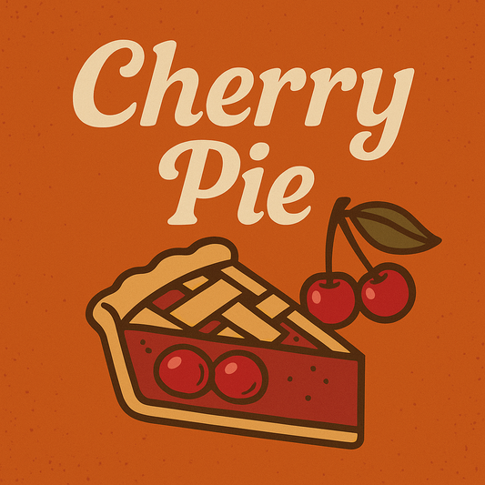 Thanksgiving-themed placeholder image for Patty’s Cherry Pie, featuring a retro-style lattice cherry pie slice with whole cherries on a warm autumn orange background and the text ‘Cherry Pie.’